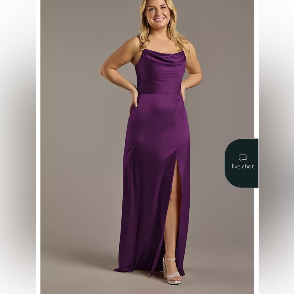 David’s Bridal Charmeuse Cowl Neck Sheath Dress with Slit